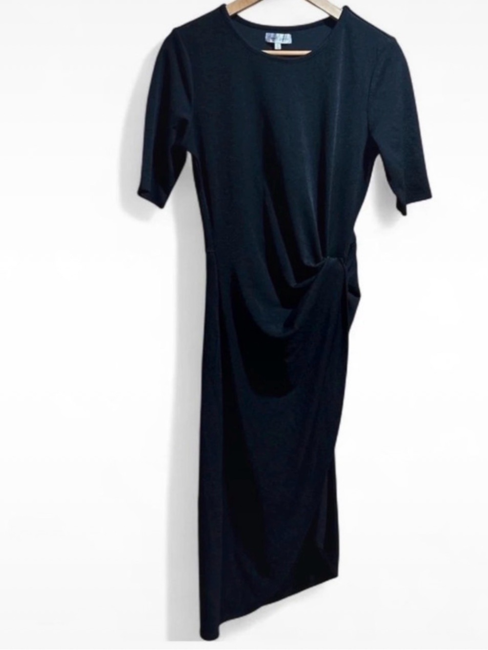Emerald Sundae Black Draped Midi Dress - Picture 9 of 9